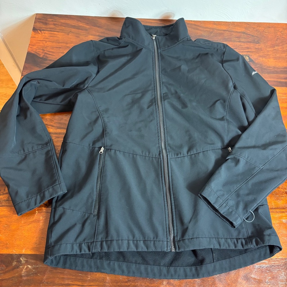Eddie Bauer Mens Black Softshell Fleece Lined Full Zip Jacket EB656‎ Large